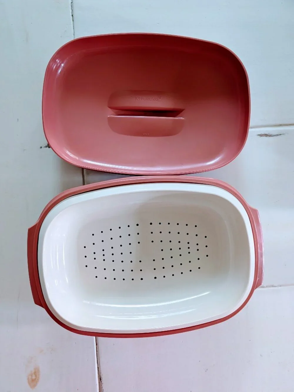 VTG Tupperware #1273-4 Dusty Pink Food Steamer 6 Cup White Insert NOS USA 3 Part